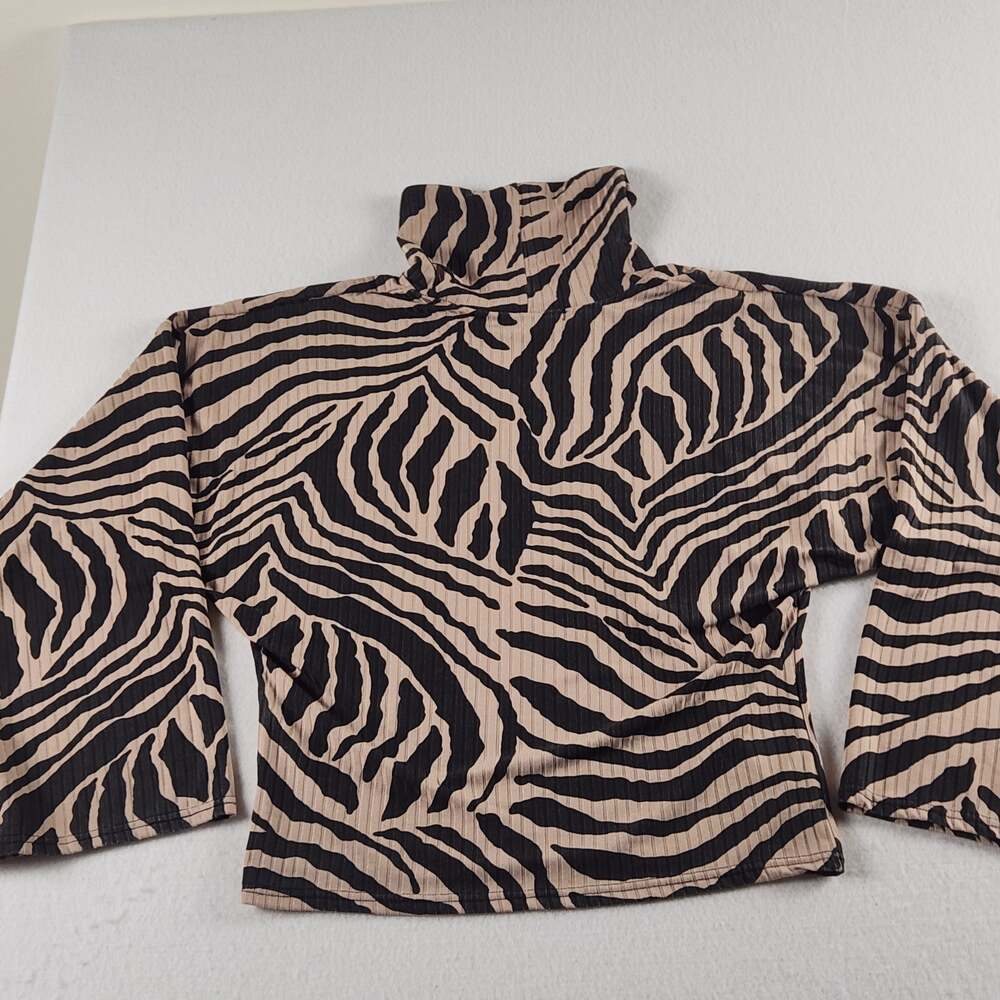 PRETTYLITTLETHING Beige/Black Zebra Animal Print Knit Turtleneck Pullover 8 - Picture 2 of 3